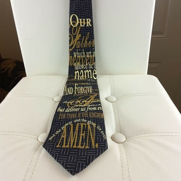 Eagle silk black Lord's Prayer printed tie - Picture 1 of 9